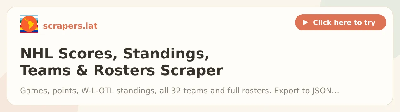 NHL Scores, Standings, Teams & Rosters Scraper