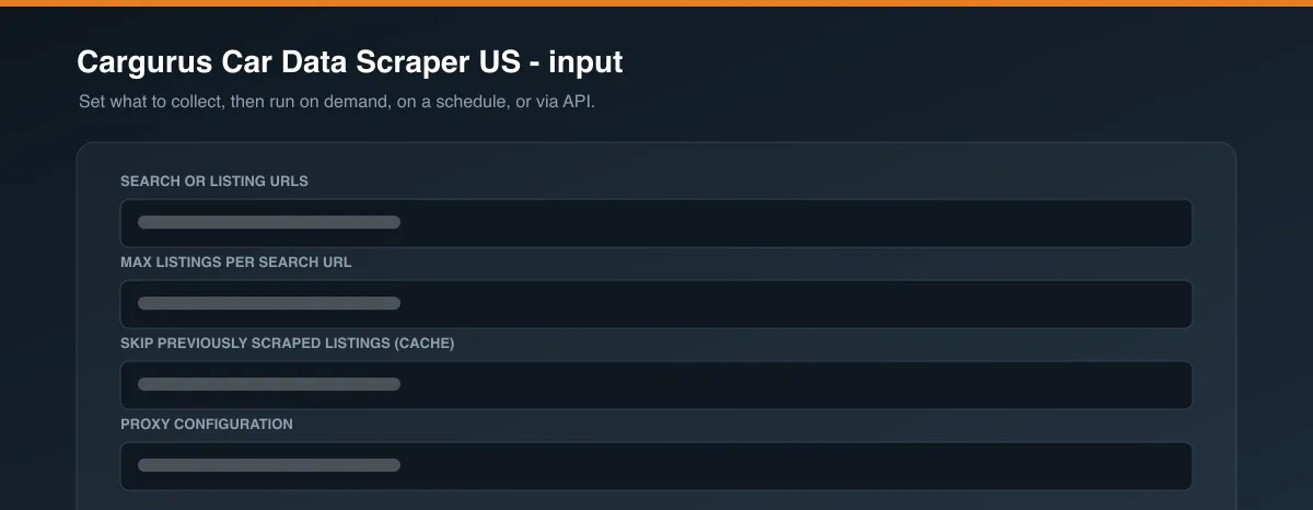Cargurus Car Data Scraper US input options
