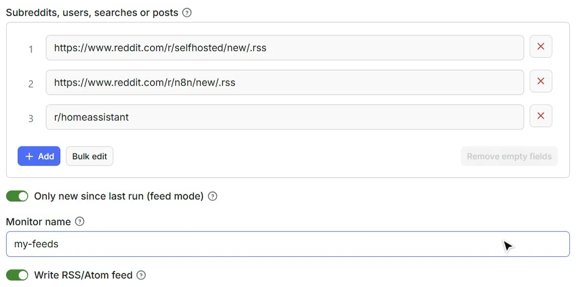 Your feeds, with "Only new since last run" switched on