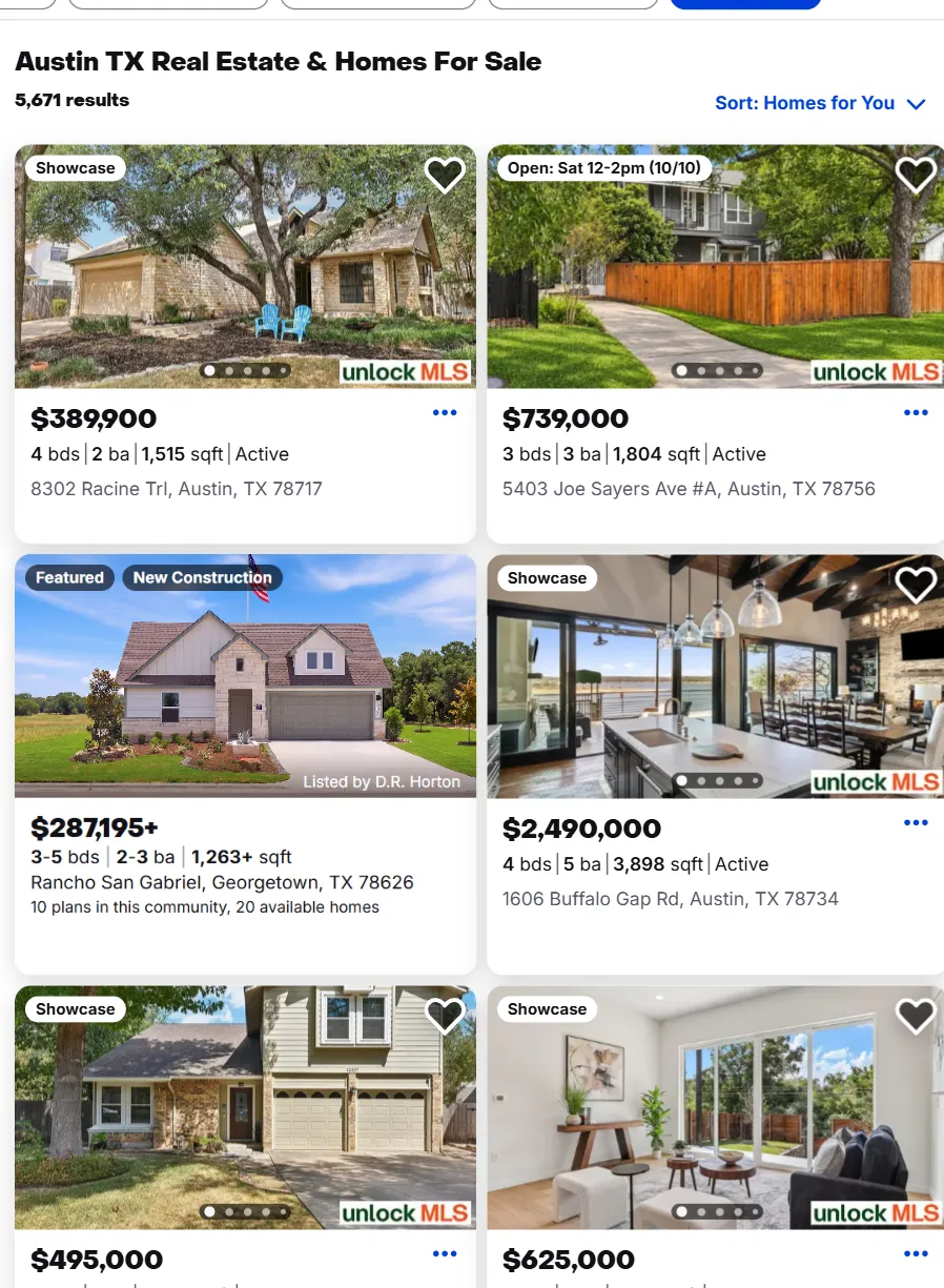 Zillow listings search page that Zillow Scraper turns into rows