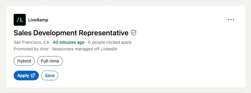A LinkedIn job posted 40 minutes ago with zero applicants