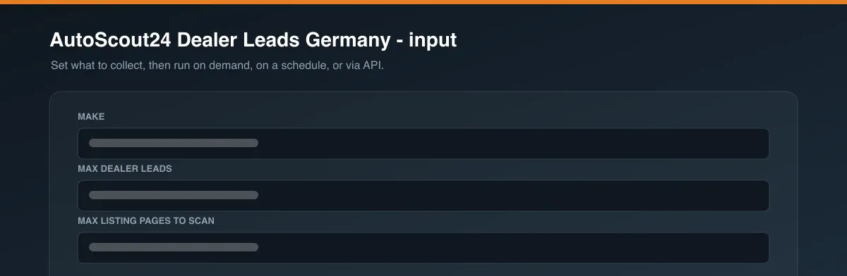 AutoScout24 Dealer Leads Germany input options