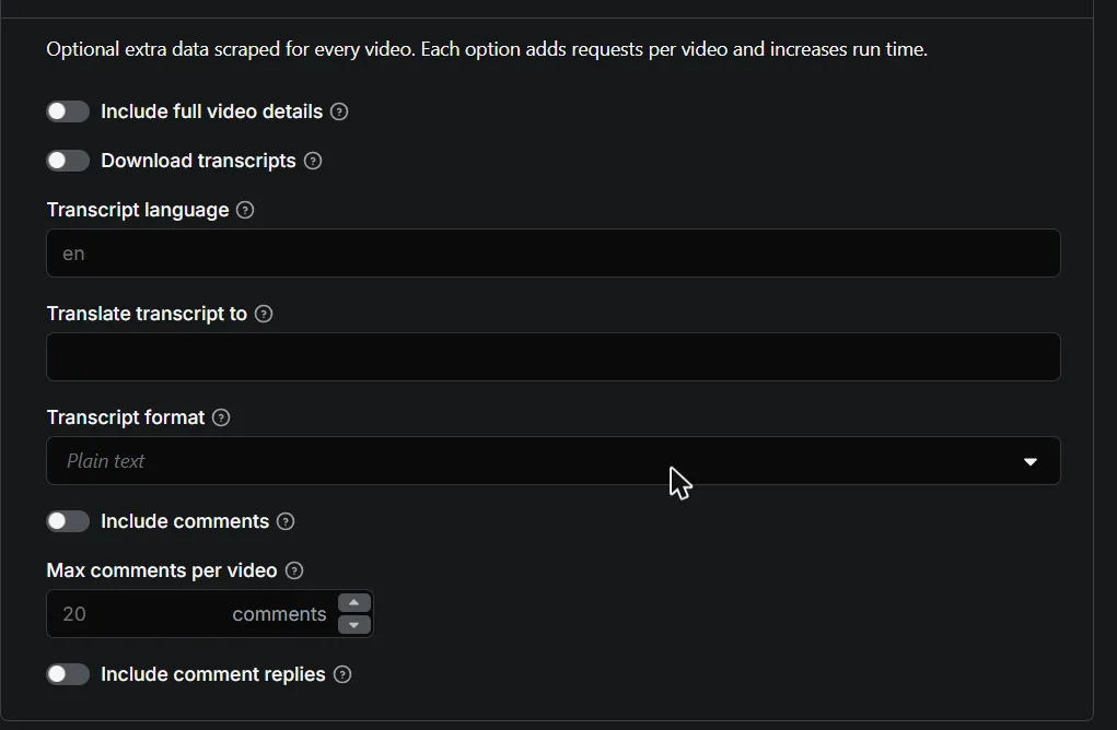 Transcript and comments options