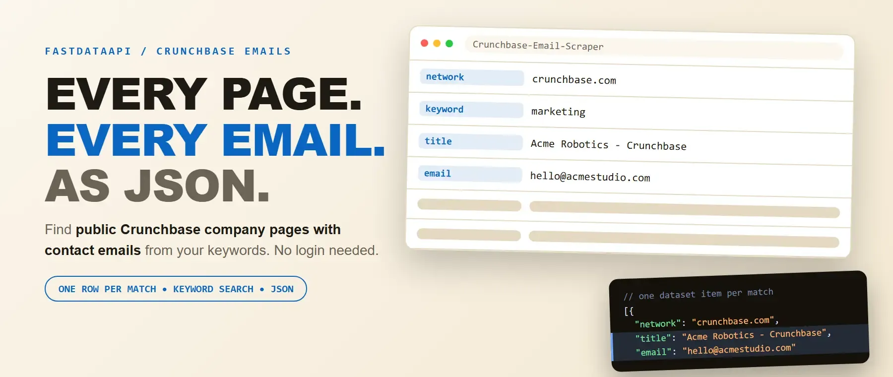 Crunchbase Email Scraper: every page and email from Crunchbase pages as JSON