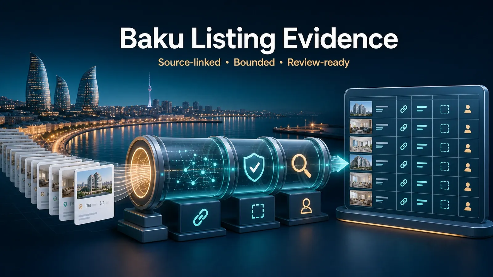 Licensed Baku Property Export Normalizer: authorized listings to evidence-led review