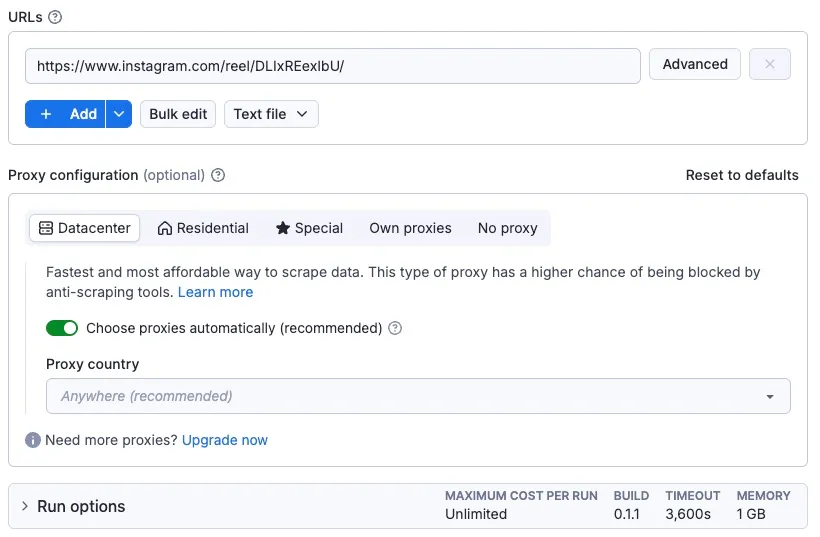 Instagram Video Downloader input