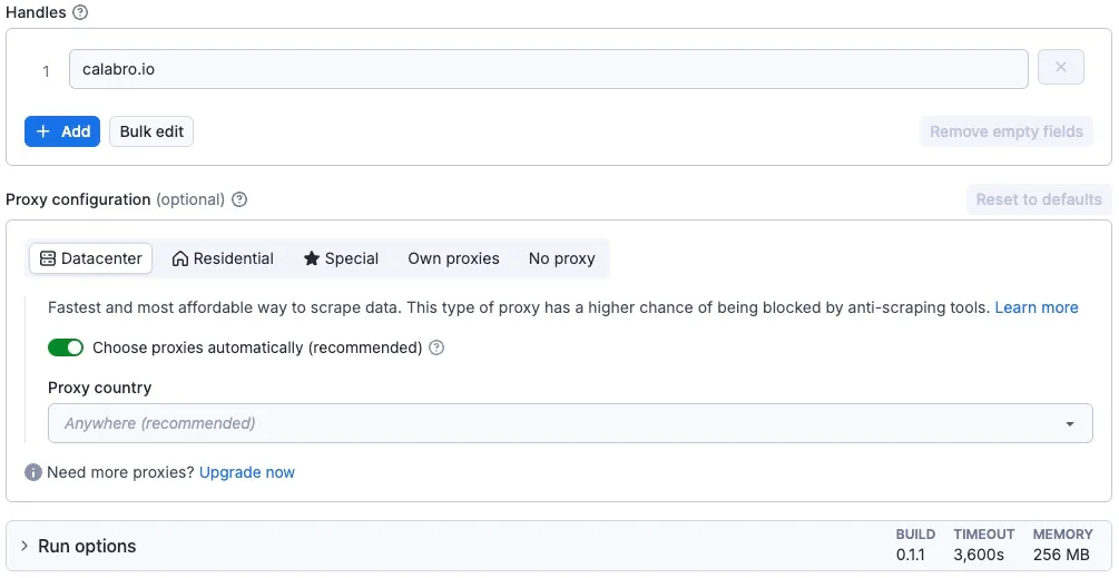 Bluesky Follow Scraper input