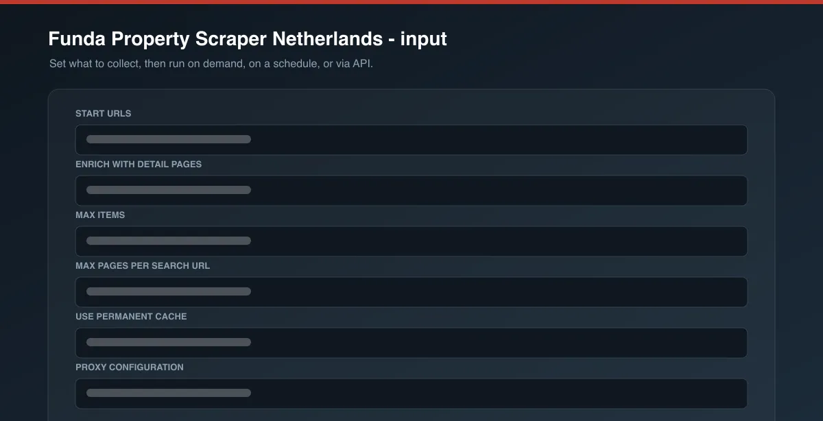 Funda Property Scraper Netherlands input options