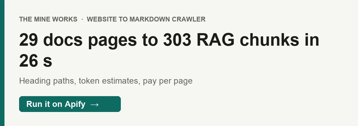 29 docs pages to 303 RAG chunks in 26 s