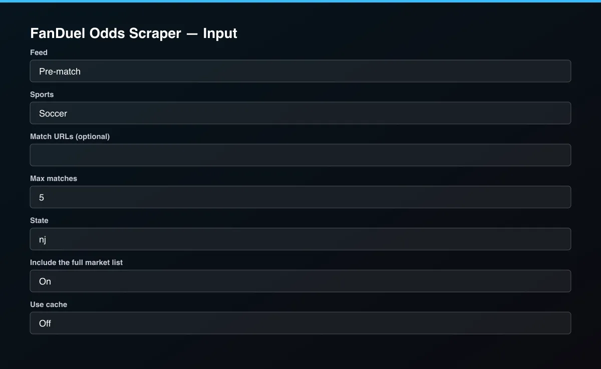FanDuel Odds Scraper input form