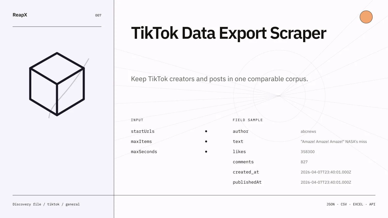 TikTok Data Export Scraper interface