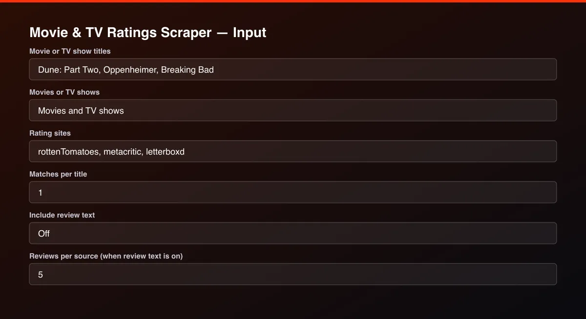 Movie & TV Ratings Scraper input form