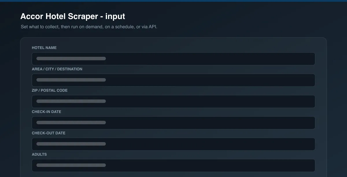 Accor Hotel Scraper input options