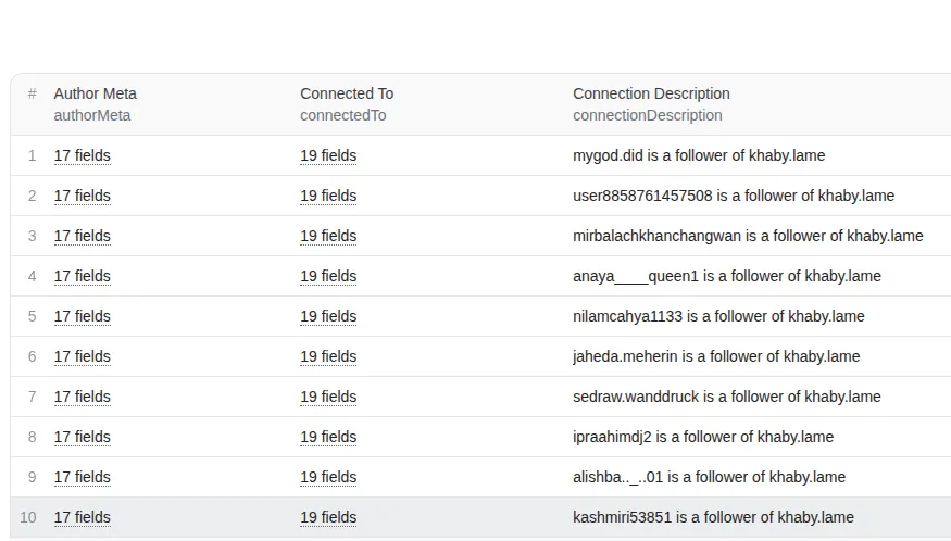 TikTok Followers Scraper output