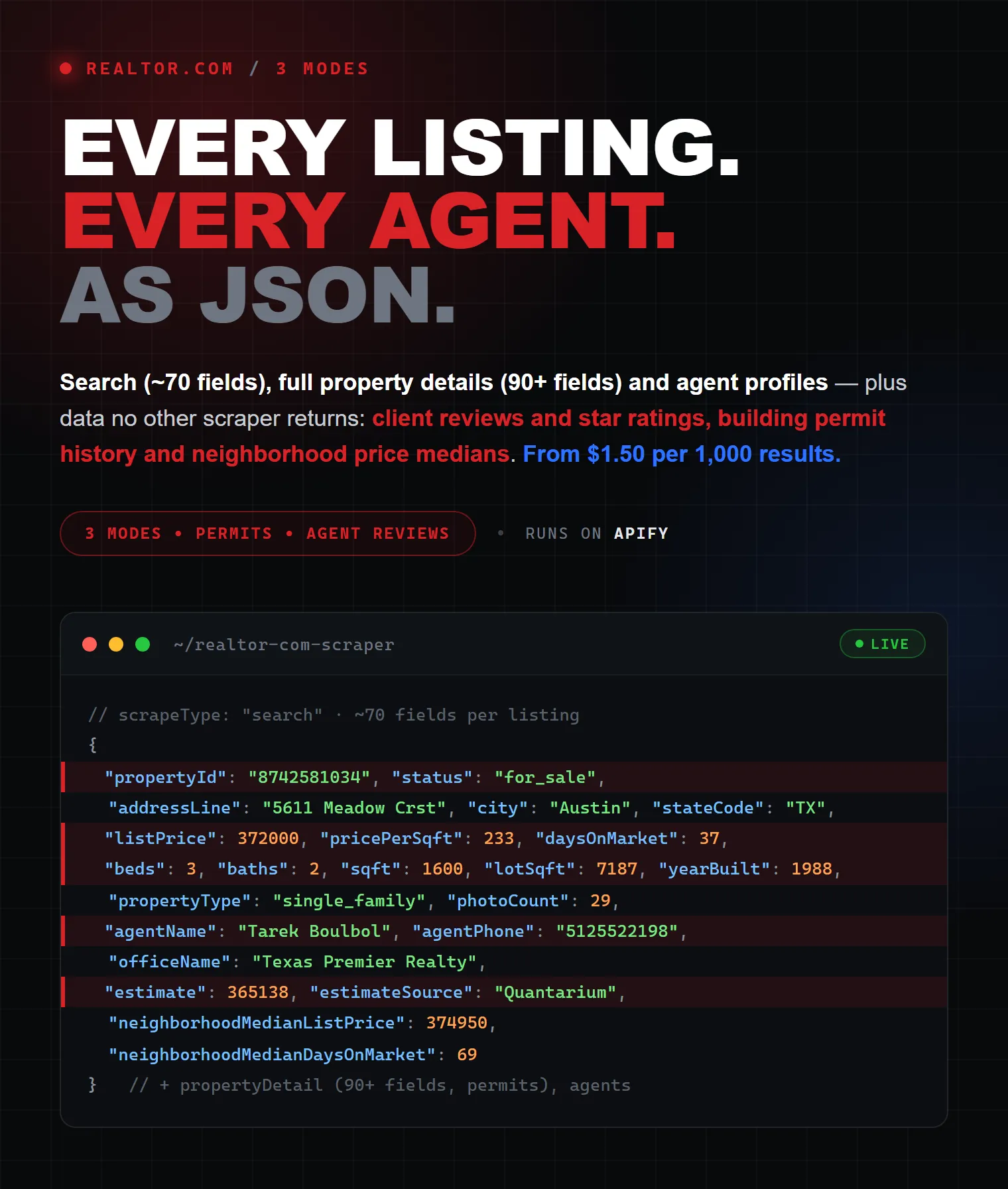 Realtor.com Scraper on Apify — every listing every agent as structured JSON