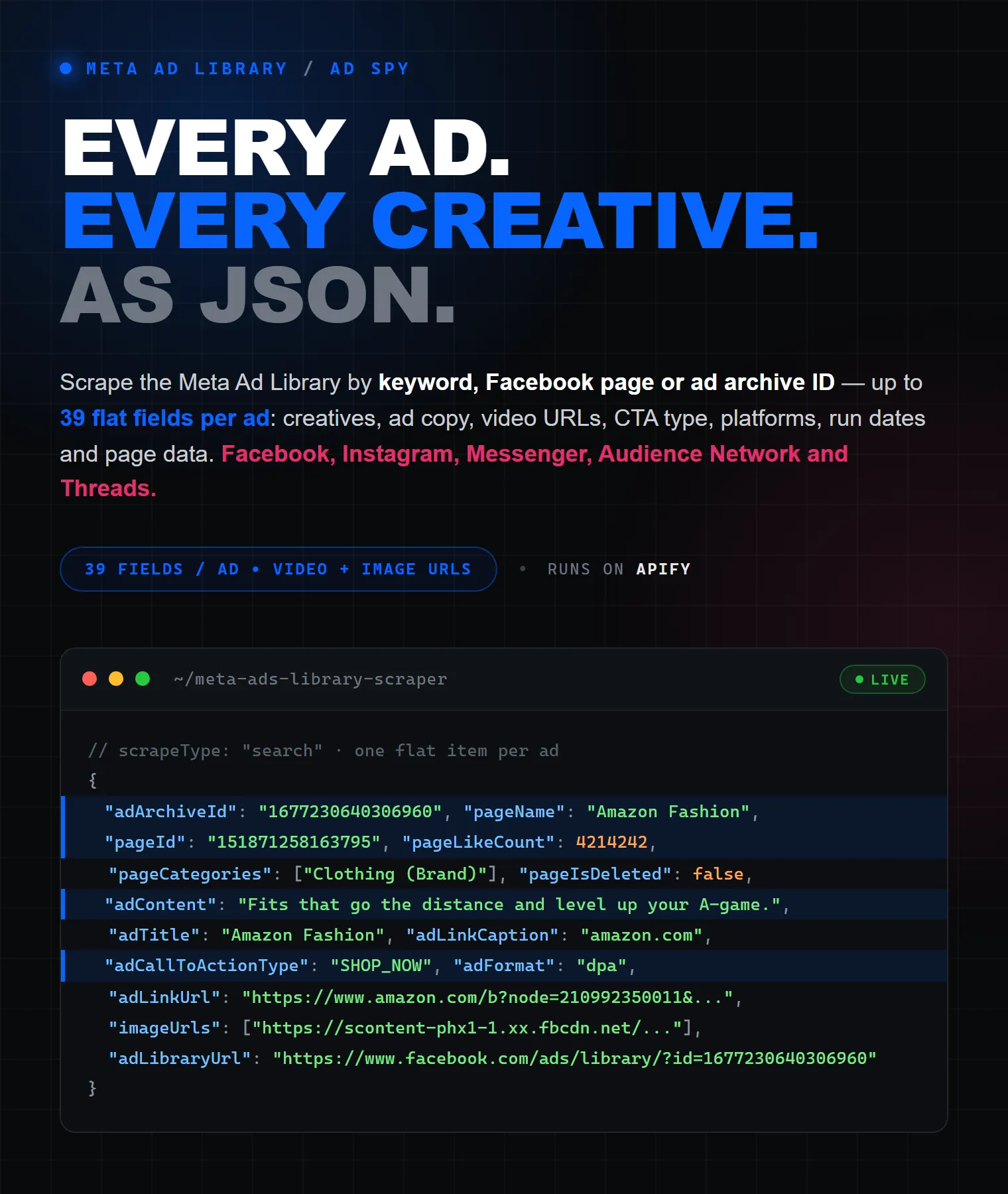 Meta Ads Library on Apify — every ad every creative as structured JSON