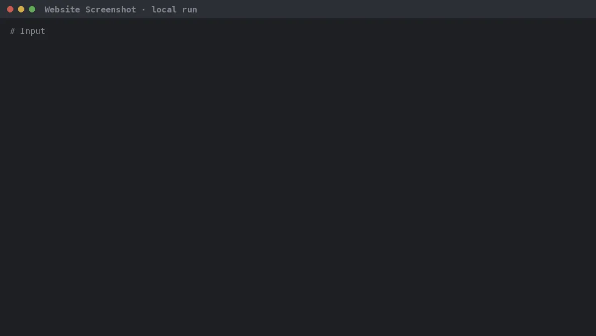 Demo: input, run log, dataset row, then the full-page output