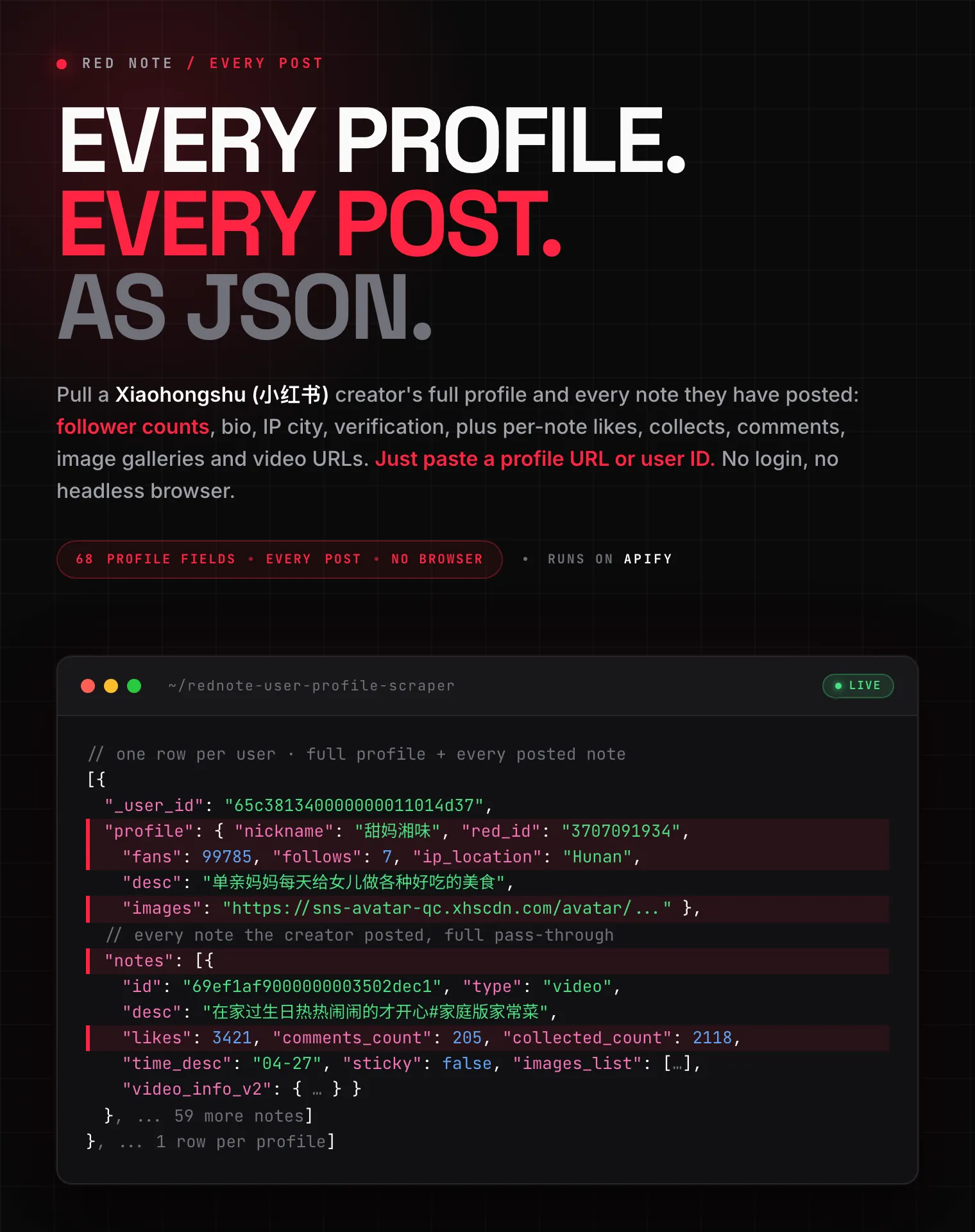 RedNote User Profile & Notes Scraper