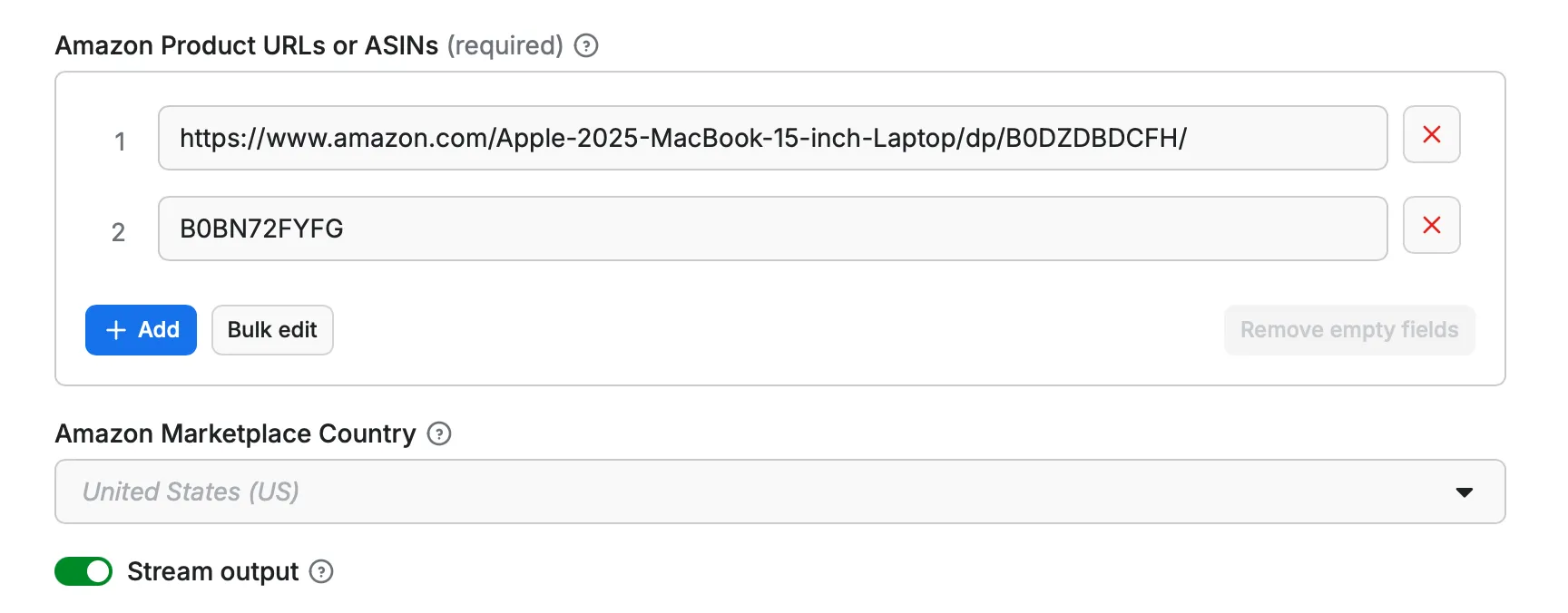 Amazon Sales Rank Scraper Search Parameters Input Image