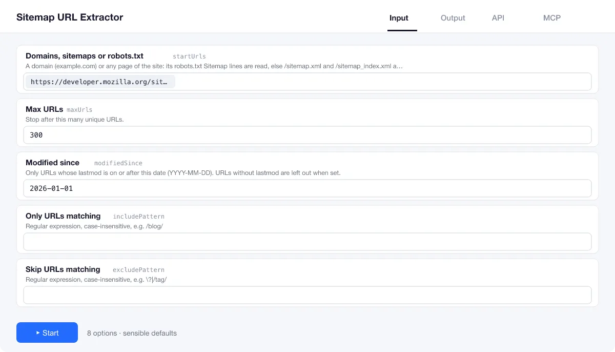 Sitemap URL Extractor input form