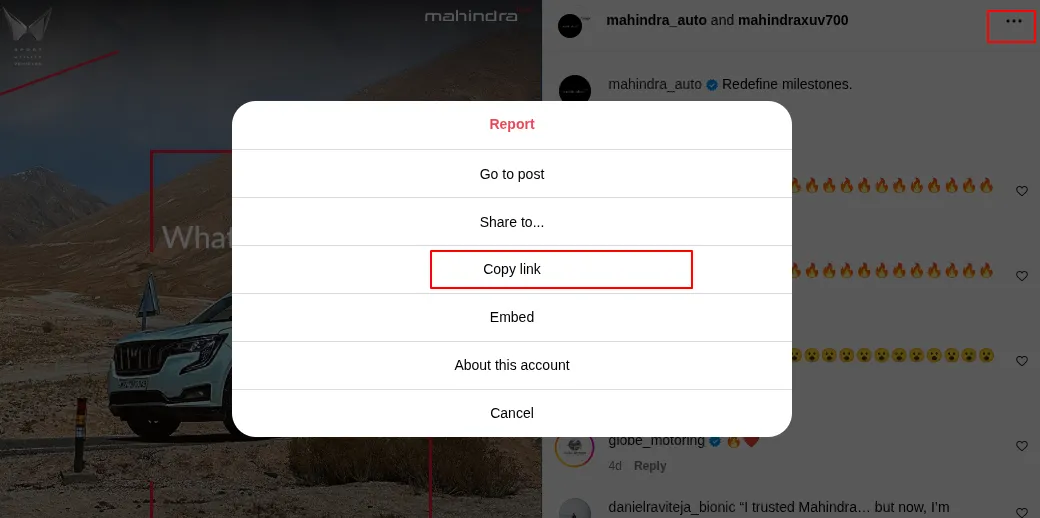 Copy Instagram Post Link