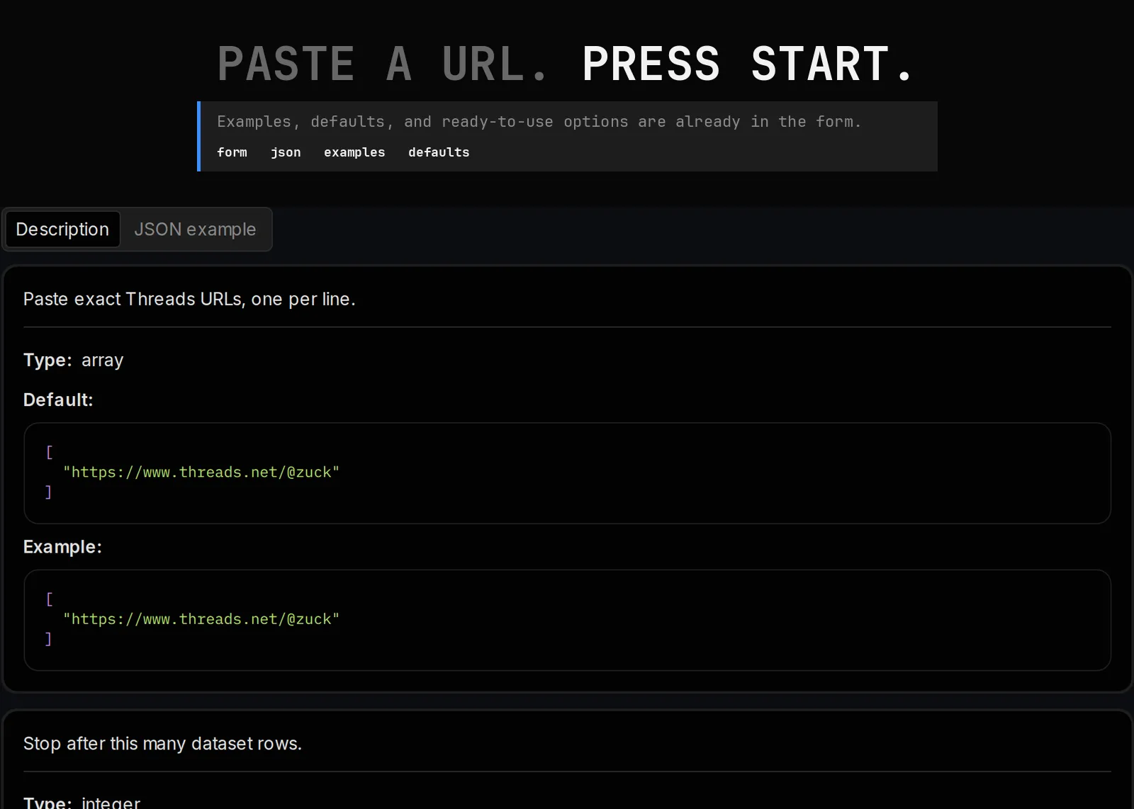 Threads Profile Scraper source page and returned record