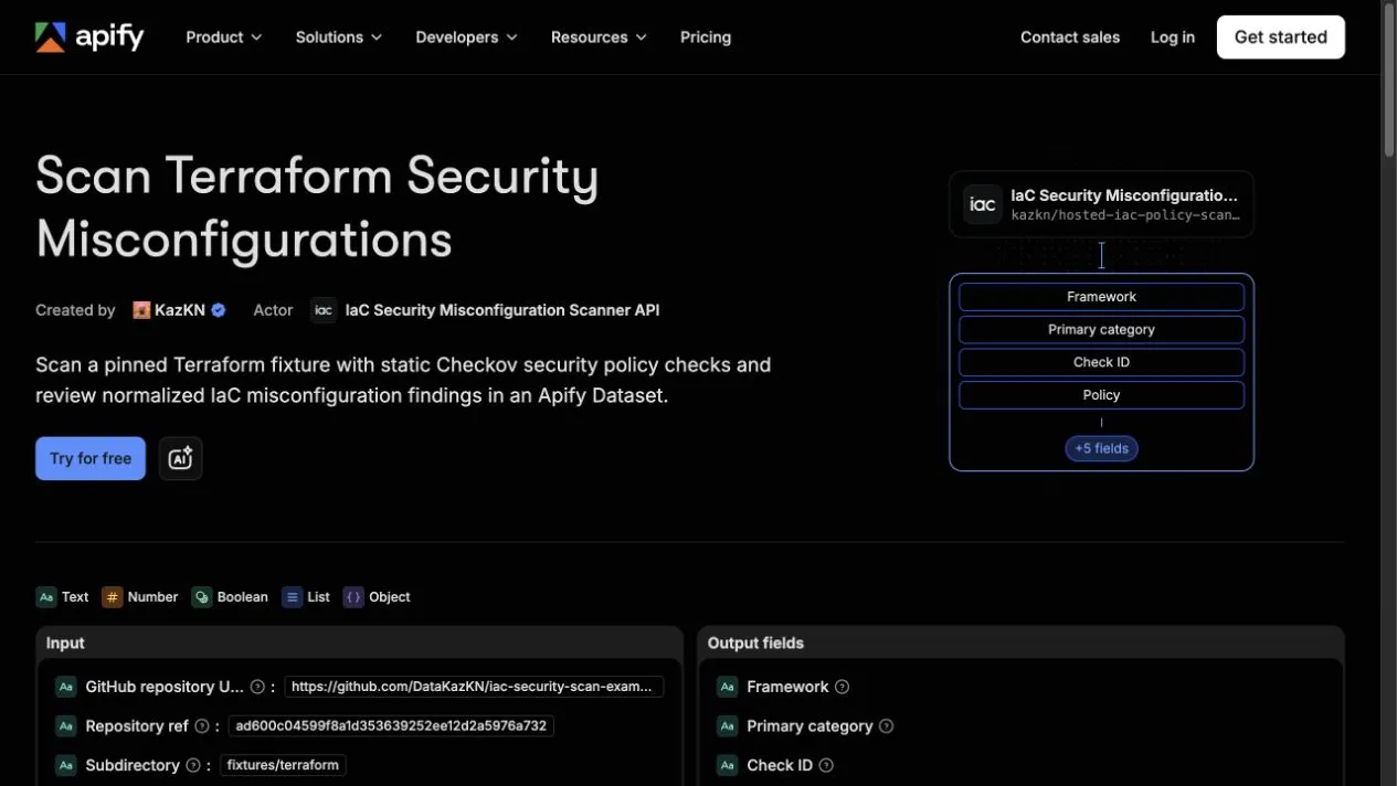Public Terraform scan example on Apify