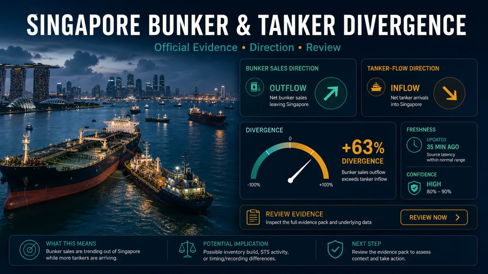 Singapore Bunker and Tanker Divergence: official evidence, direction, confidence, and review