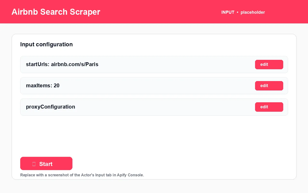 Airbnb Search Scraper input configuration panel
