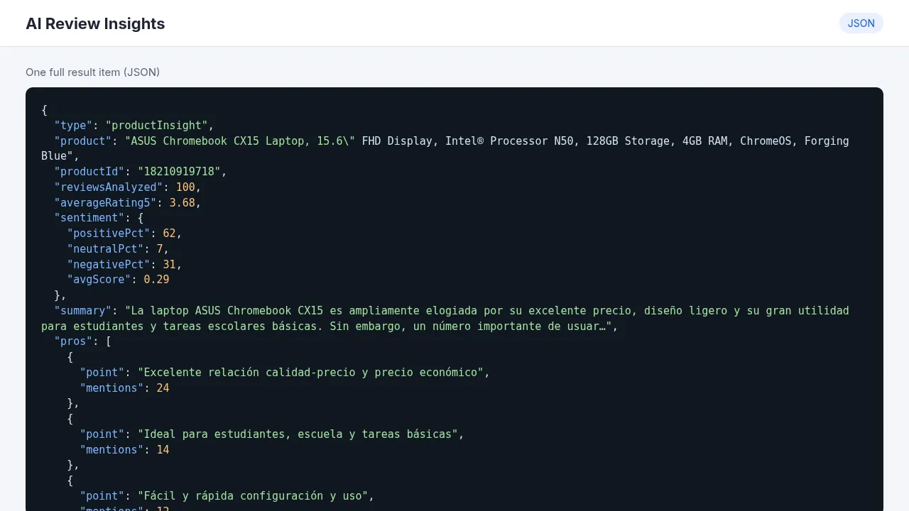 A product insight as JSON