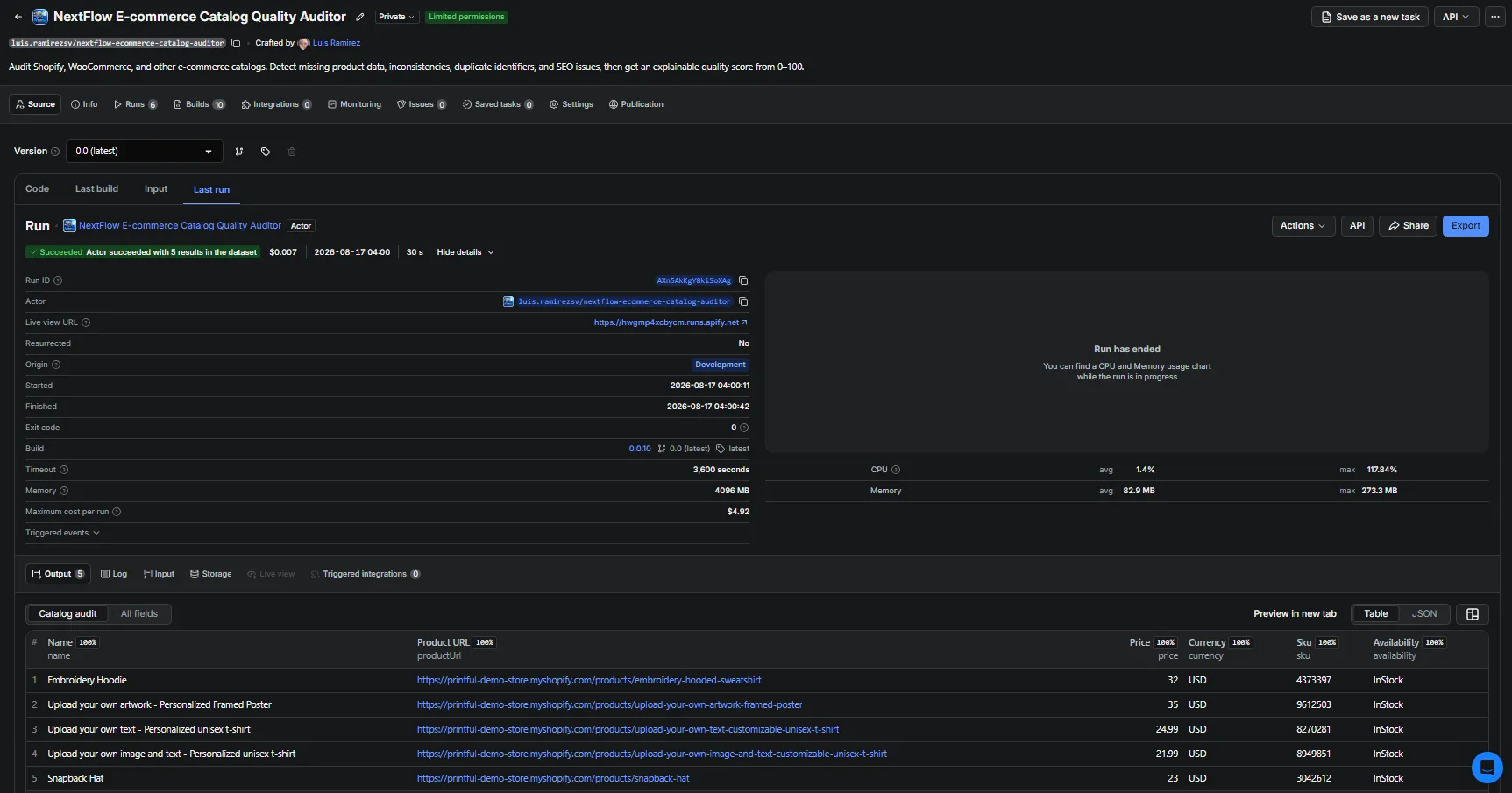 Successful NextFlow catalog audit run