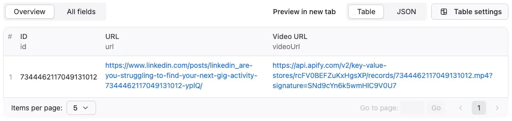LinkedIn Video Downloader output
