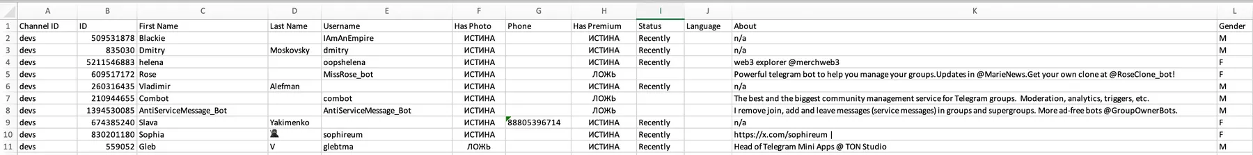 excel result example