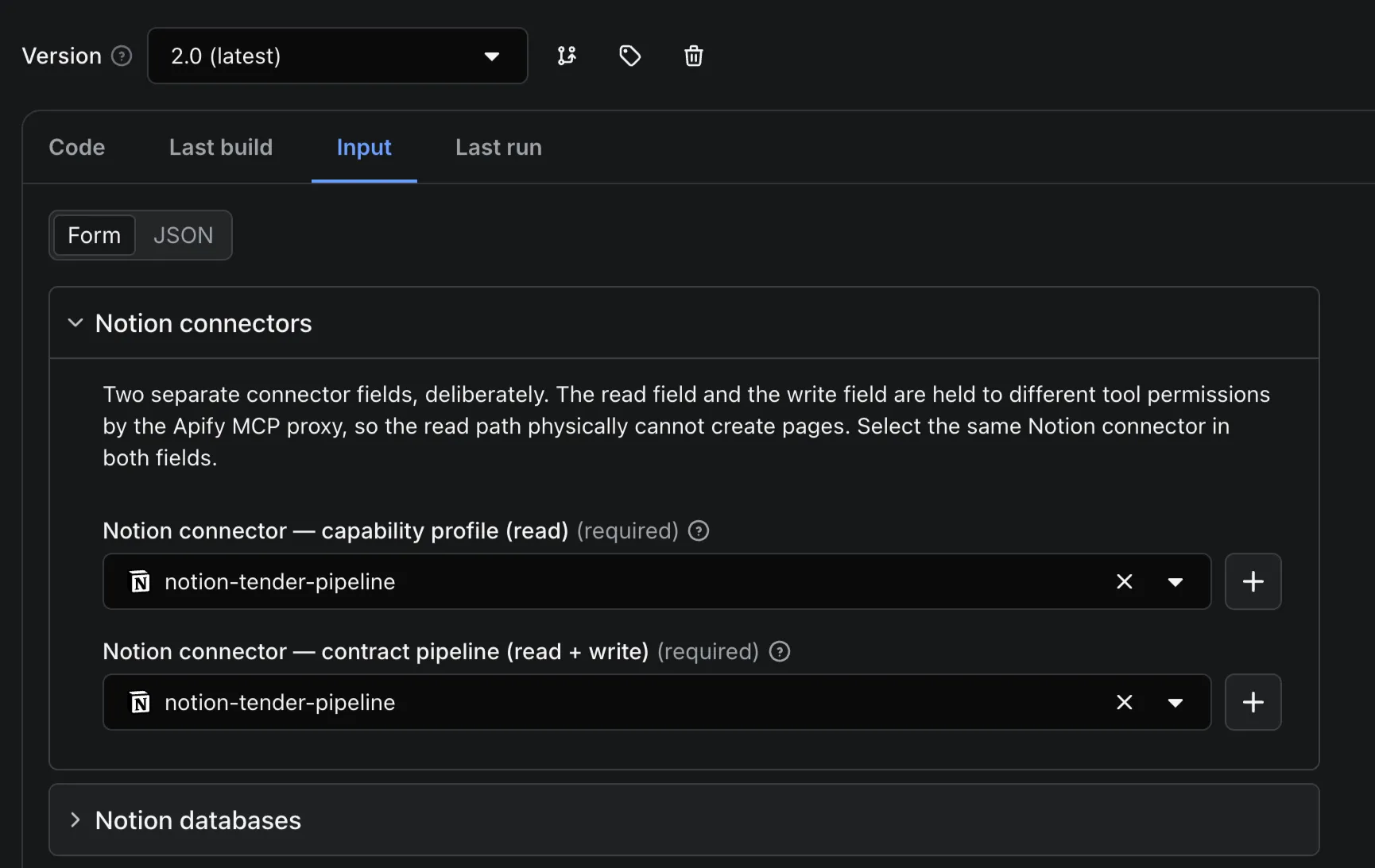 Apify Console input