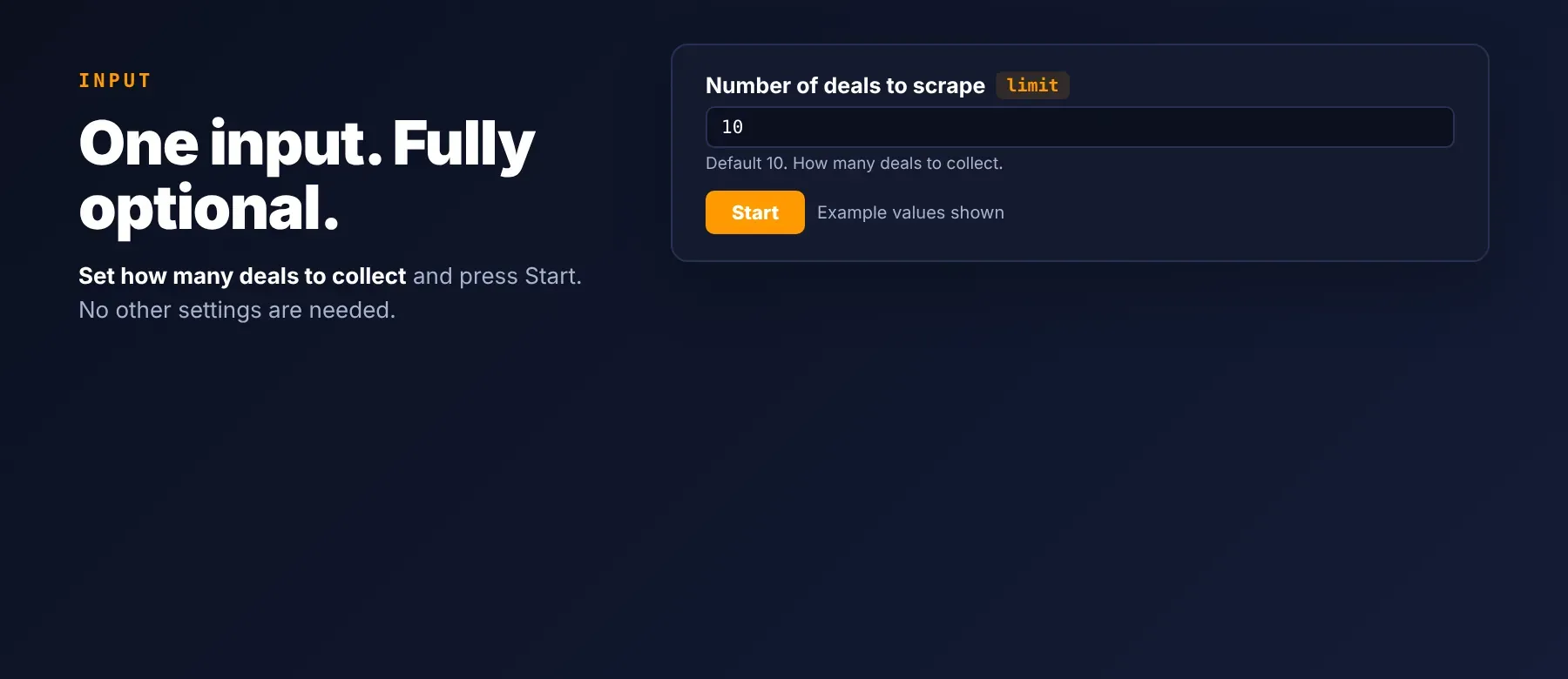 Amazon Today's Deals Scraper input: number of deals to scrape