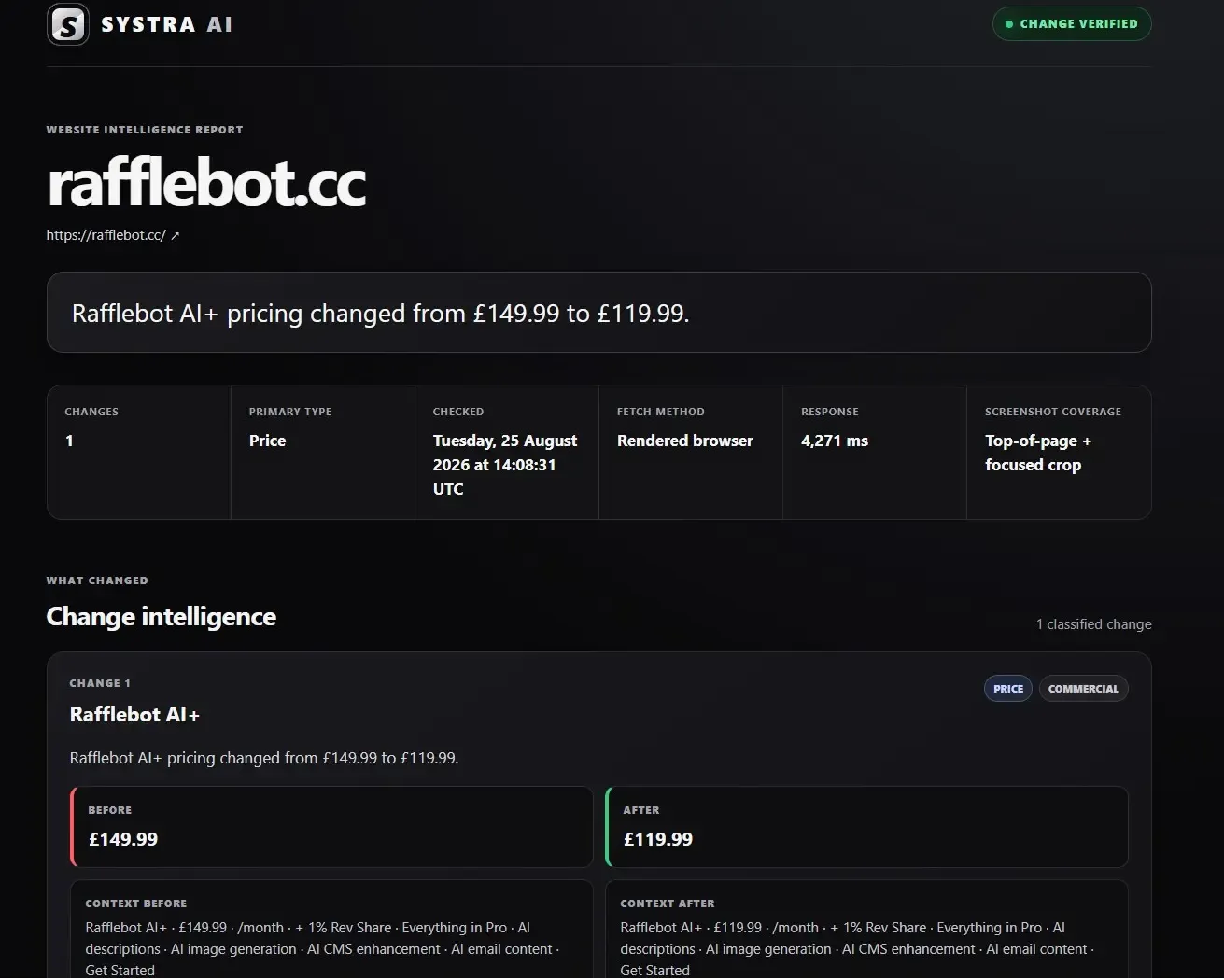 SYSTRA AI website change intelligence report