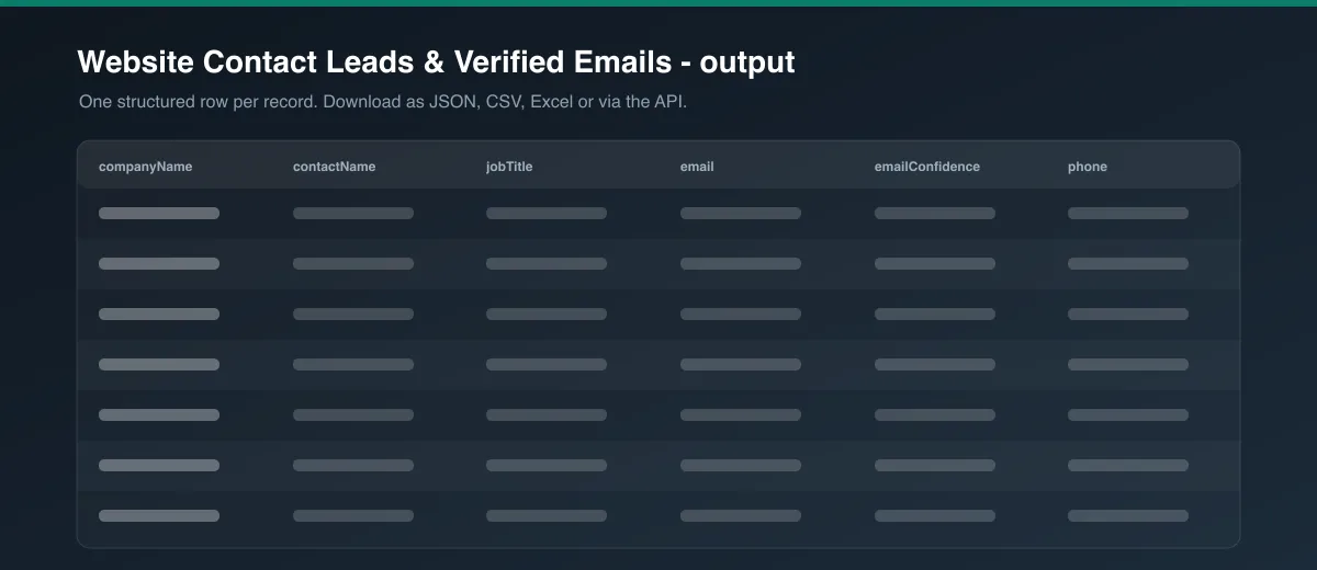 Website Contact Leads & Verified Emails dataset output
