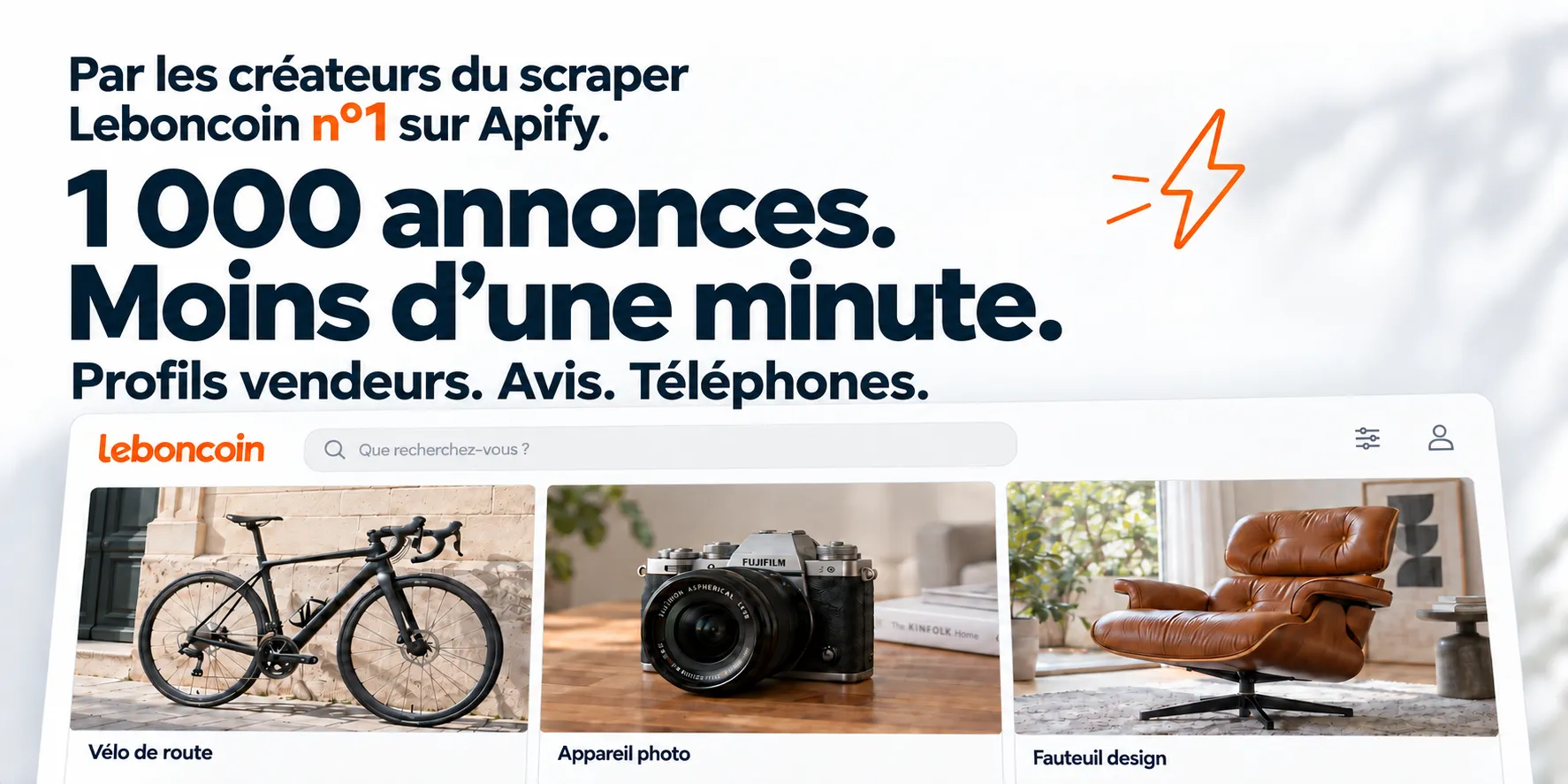 1 000 annonces. Moins d’une minute. Profils vendeurs. Avis. Téléphones.