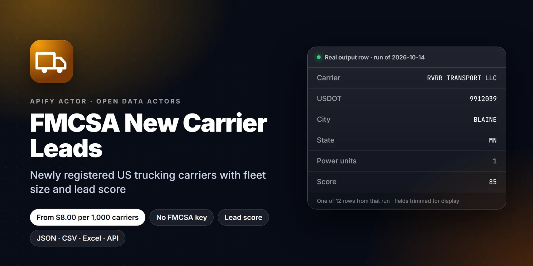 FMCSA New Motor Carrier Leads: features, price and a real output row