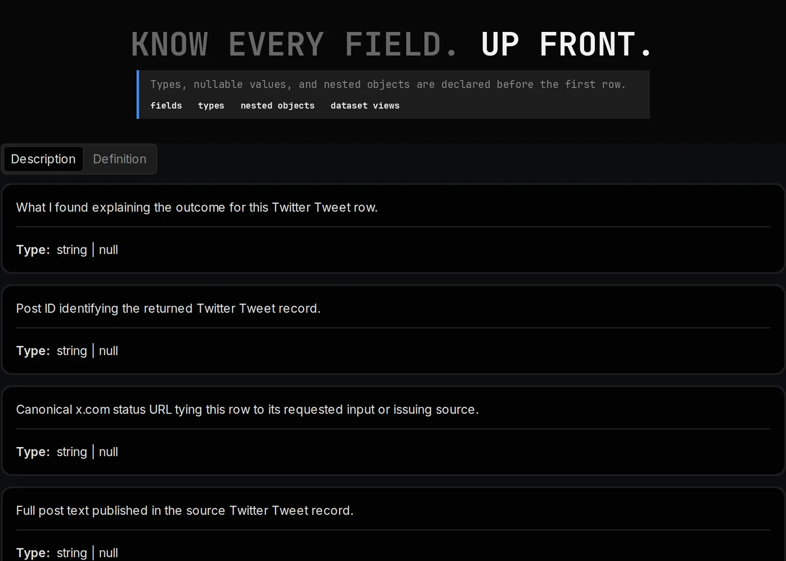 Twitter Tweet Scraper declared output schema