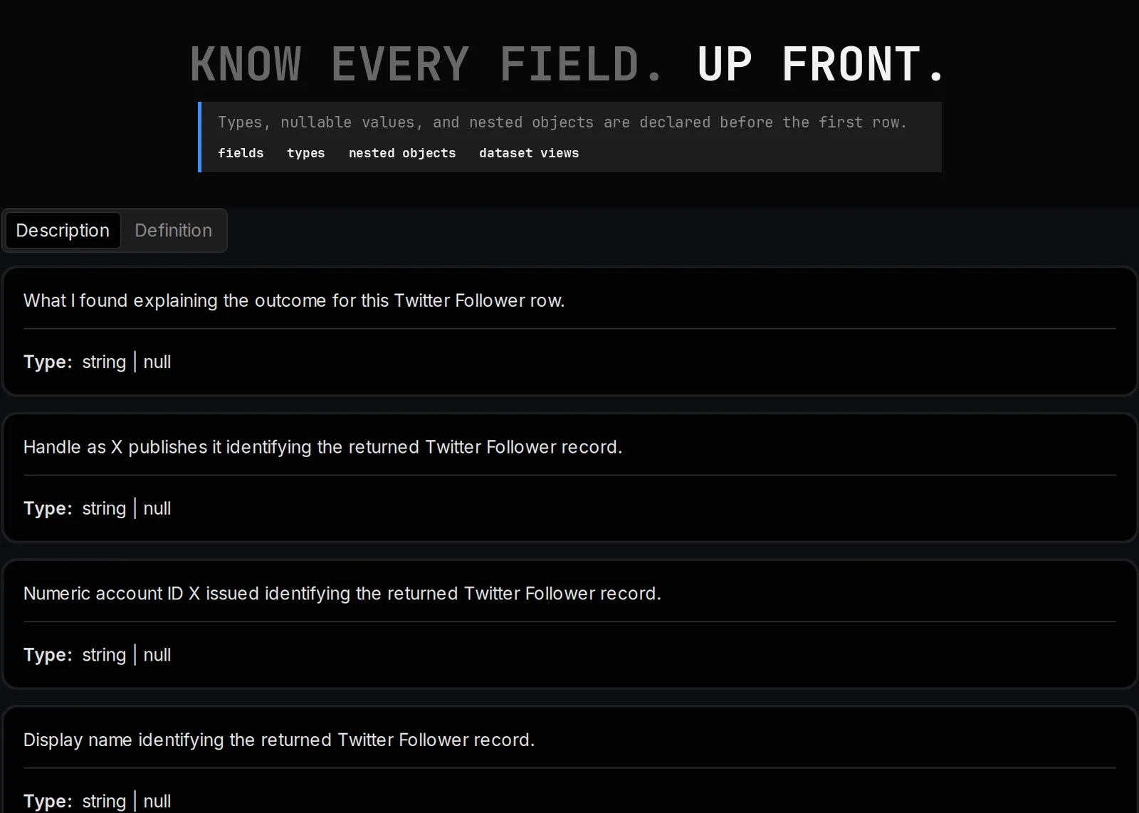 Twitter Follower Scraper declared output schema