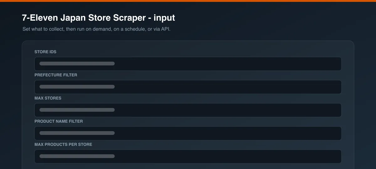 7-Eleven Japan Store Scraper input options