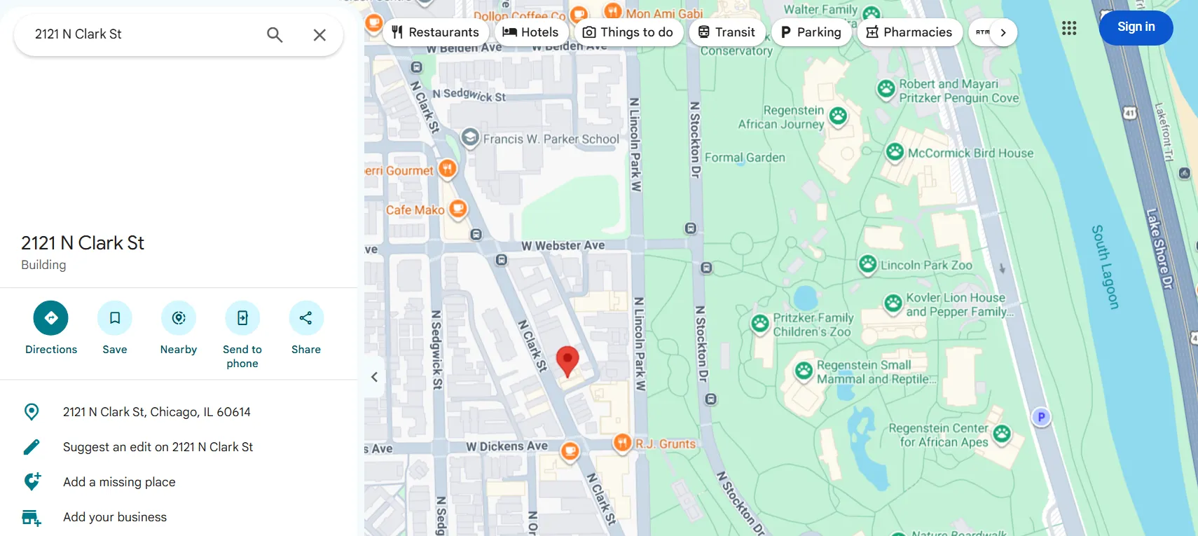 Google Maps answering an address search: the address Google Geocoding Scraper turns into a row with coordinates