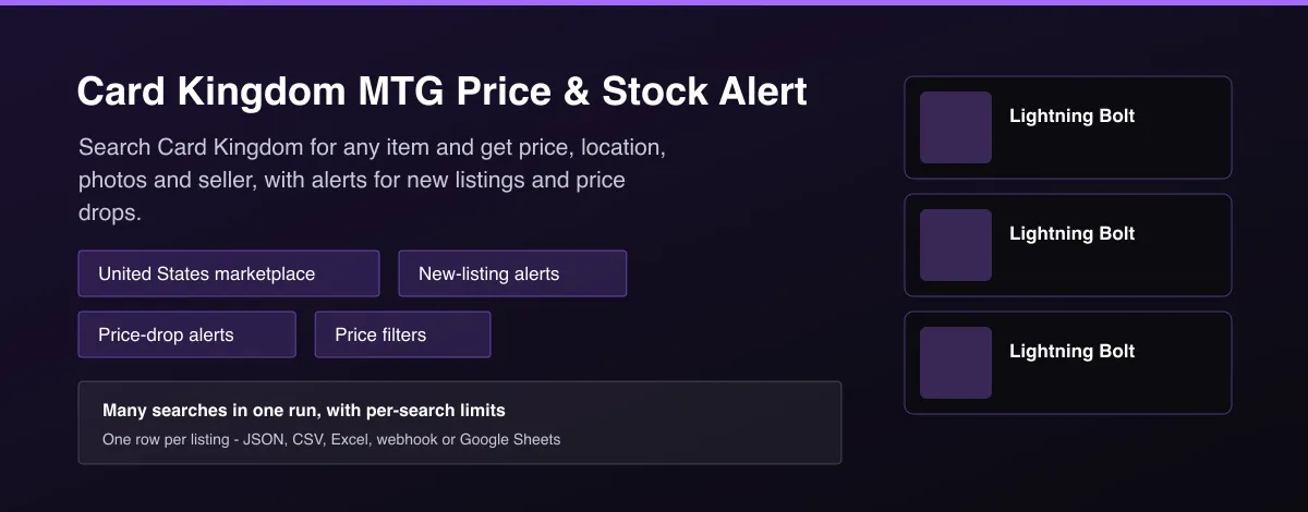 Card Kingdom MTG Price & Stock Alert - marketplace listings with price, location and new-listing alerts