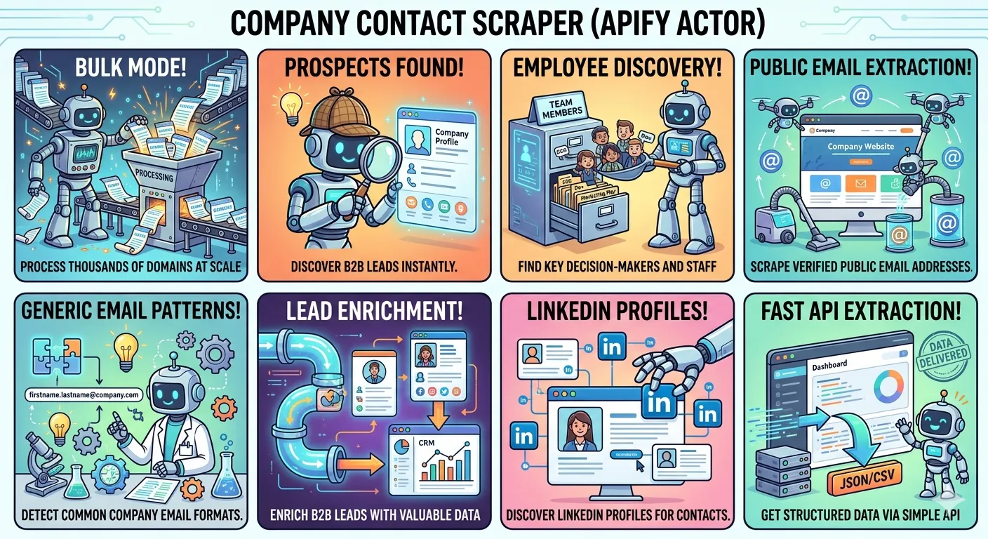 company contact scraper features