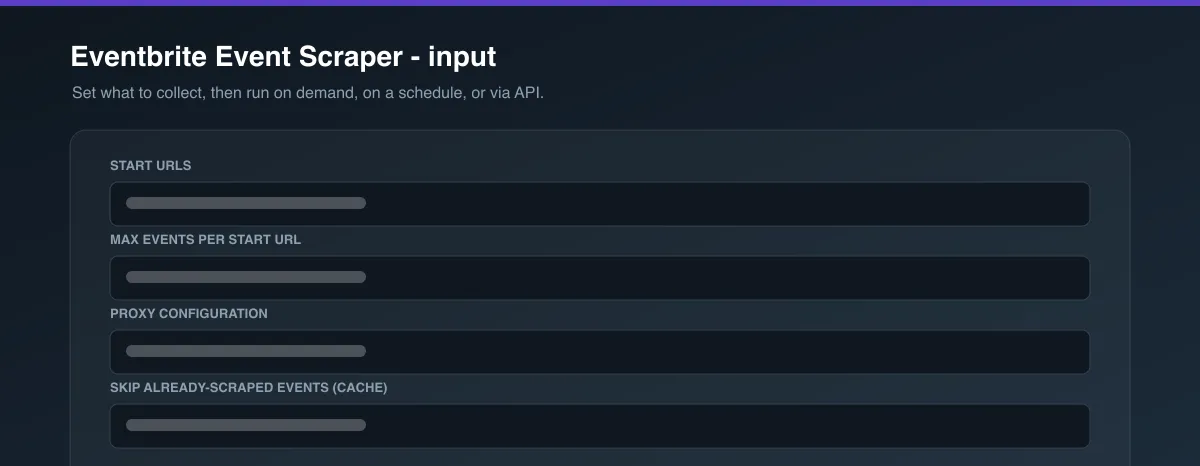 Eventbrite Event Scraper input options