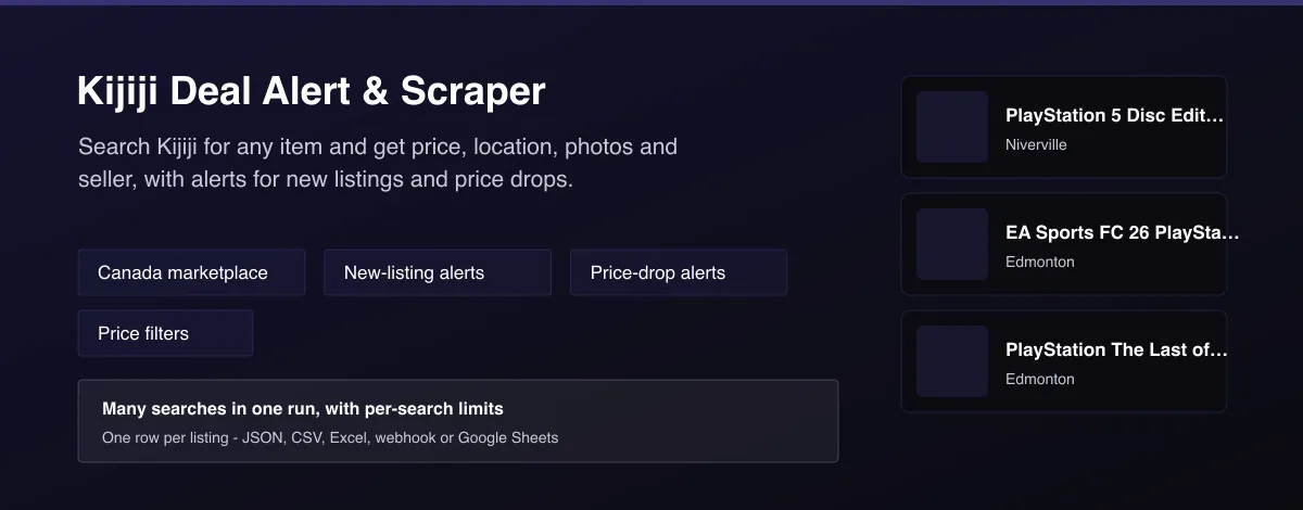 Kijiji Deal Alert & Scraper - marketplace listings with price, location and new-listing alerts
