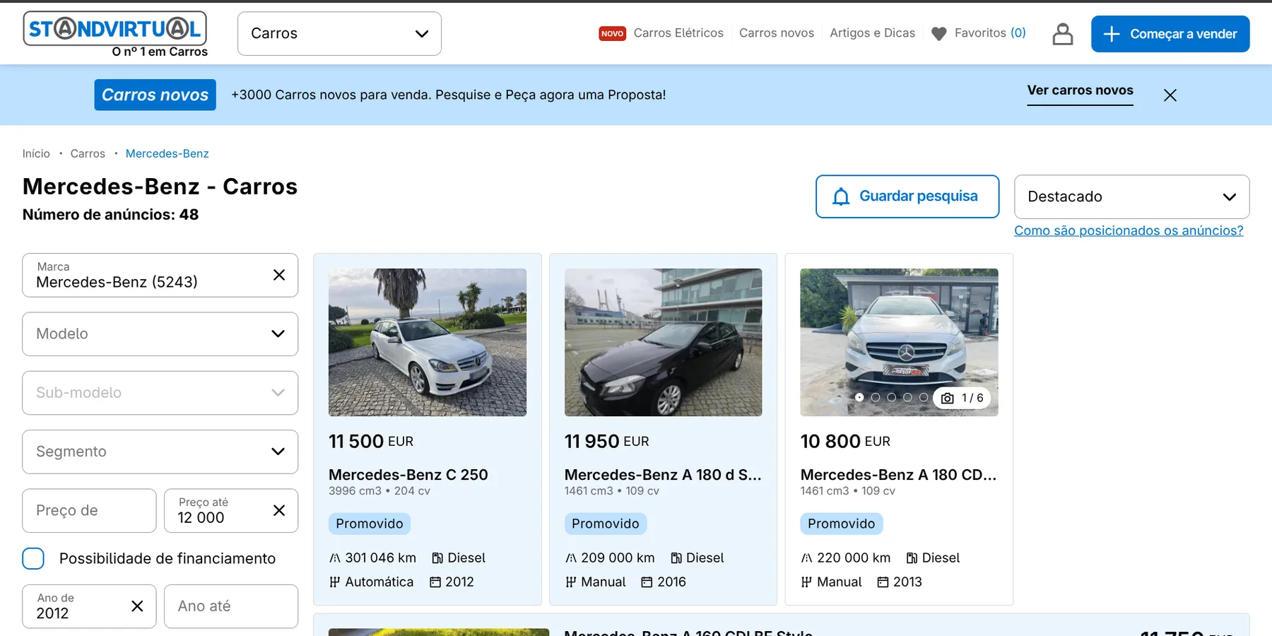 Filtered page on Standvirtual