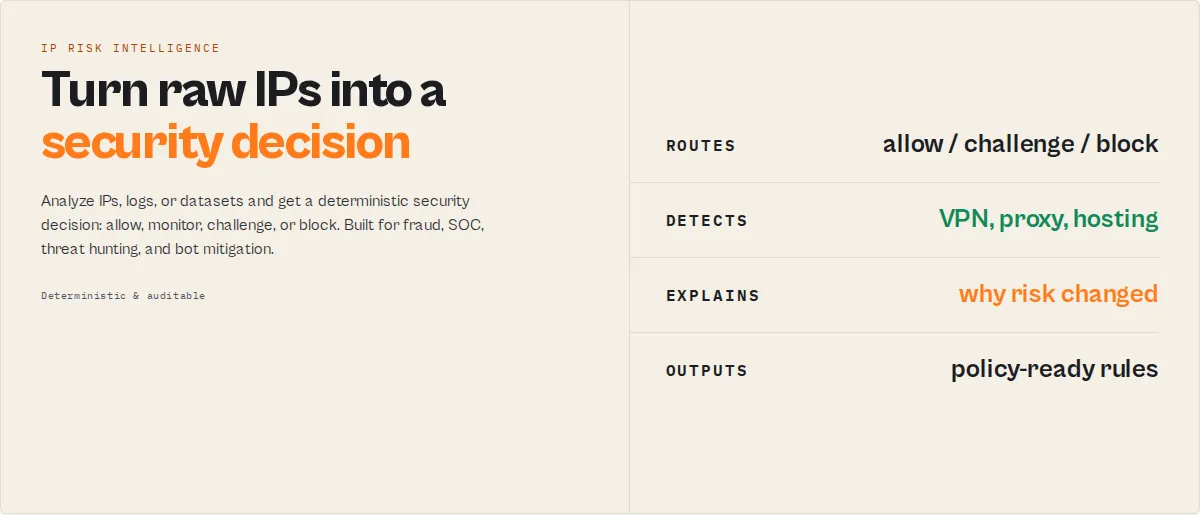 IP Risk Intelligence — turn raw IPs into a security decision