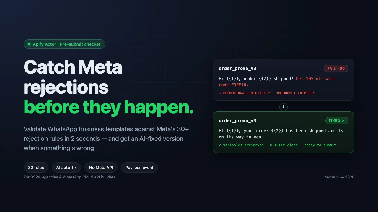 WhatsApp Template Validator — Catch Meta rejections before they happen, with AI auto-fix